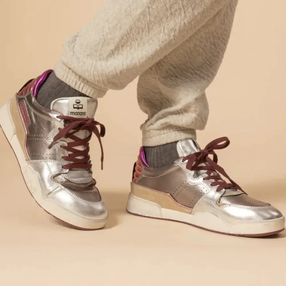 Isabel Marant Edrew metallic sneakers Sz 38 pink silver